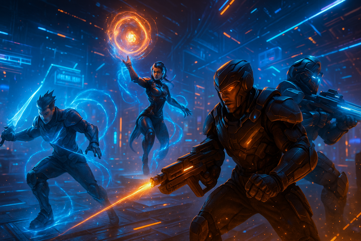 CGI level Gaming vibes all around. Competetive gaming aesthetics themed image in 8k spectacular quality signifying the world of gaming characters and digital art. Eye catching, impressive and absolutely vibrant. No cartoon, no watermark.